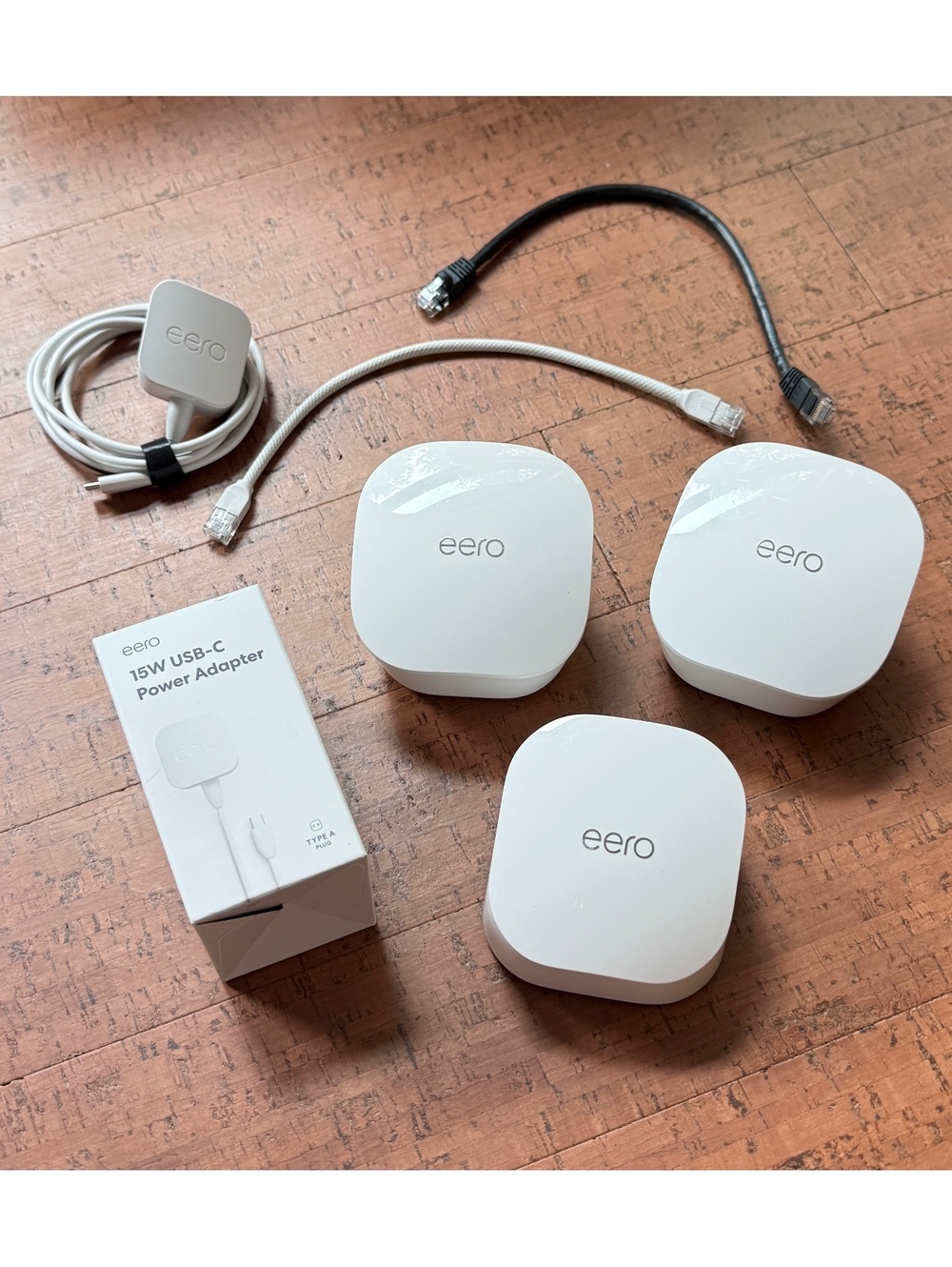 eero 6 Mesh WiFi System 3-Pack Routers Extender Chargers Ethernet Cables